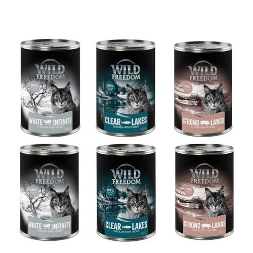 6 x 400 g gemischtes Paket III (Forelle, Schwein, Pferd) Wild Freedom Nassfutter (getreidefrei)