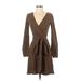 Theory Casual Dress - Mini Plunge Long sleeves: Brown Solid Dresses - Women's Size P