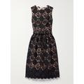 Oscar de la Renta - Belted Guipure Lace Midi Dress - Black