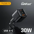 VOLTME USB C Caricatore rapido 30W GaN Caricatore QC PD 3.0 Adattatore portatile a doppia porta per IPhone 13 12 IPad Xiaomi Caricatore rapido da muro