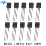 50 pz Transistor BC547 + BC557 ogni 25 pz Kit Transistor bc557 bc547 Transistor NPN PNP Kit