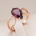 Kinel Sparkling Water Drop Purple Natural zircone Rings for Women Luxury insolito 585 Rose Gold