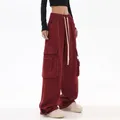 Streetwear Vintage Hip Hop Oversize pantaloni Cargo rossi donna coulisse elastico in vita sciolto