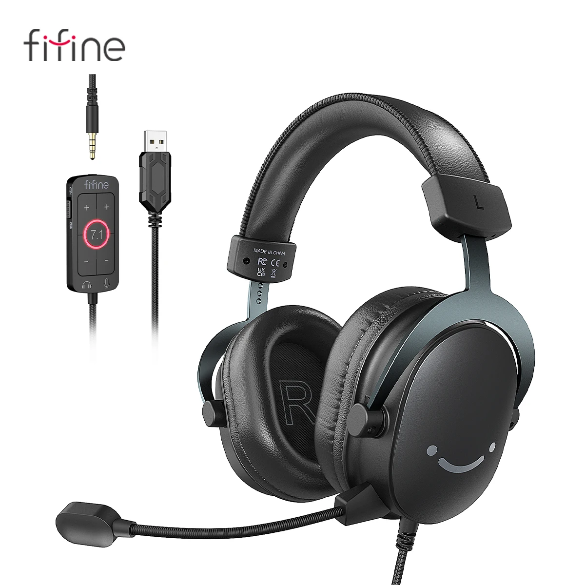 Cuffia FIFINE, jack da 3,5 mm e cuffie USB con suono surround 7.1/controllo del volume/interruttore muto per PC/MAC/PS4/PS5 Mixer-H9