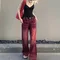 Boyfriend Style Streetwear Jeans larghi pantaloni in Denim da donna a vita alta Y2k pantaloni rossi