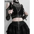 Goth Dark Fishnet Cut Out Women Sexy Halter t-shirt Mall Gothic Grunge Black Bandage Crop top Punk