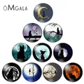 Beauty Black Cat with moon mixed 10pcs 12mm/18mm/20mm/25mm Round photo glass cabochon demo flat back