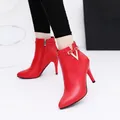 Botas Mujer Invierno autunno Stiletto sottile tacchi alti donna punta a punta cerniera in pelle Pu