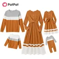 PatPat Family Matching Outfits manica lunga con scollo a V bottone davanti Colorblock Rib Knit Midi