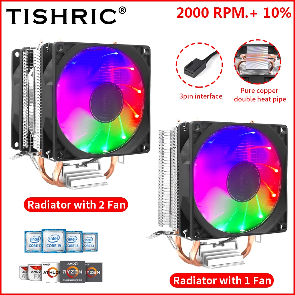 TISHRIC Raffreddamento CPU Ventola di raffreddamento PWM 3Pin RGB Dispositivo di raffreddamento dell'aria Processore Dispositivo di raffreddamento PC Intel LGA 1150 1151 1700 1200 AMD AM3 AM4