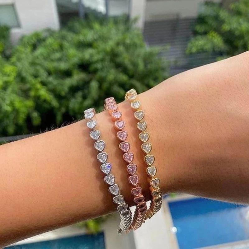 Nuovo Bracciale Tennis con Cuore in Zirconia Cubica AAA Ghiacciata 2026, Colore Argento, Bracciale con Charm CZ, Gioielli Hip Hop per Donne