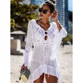 2023 Summer Women Beachwear Sexy White Crochet tunica Beach Wrap Dress donna Swimwear costume da