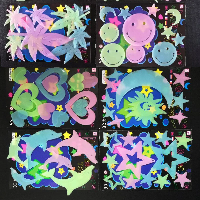 Adesivi murali luminosi delle stelle della farfalla del fumetto per la decorazione della camera da letto della camera dei bambini Glow in the dark decalcomanie della parete adesivi nottilucenti Hom