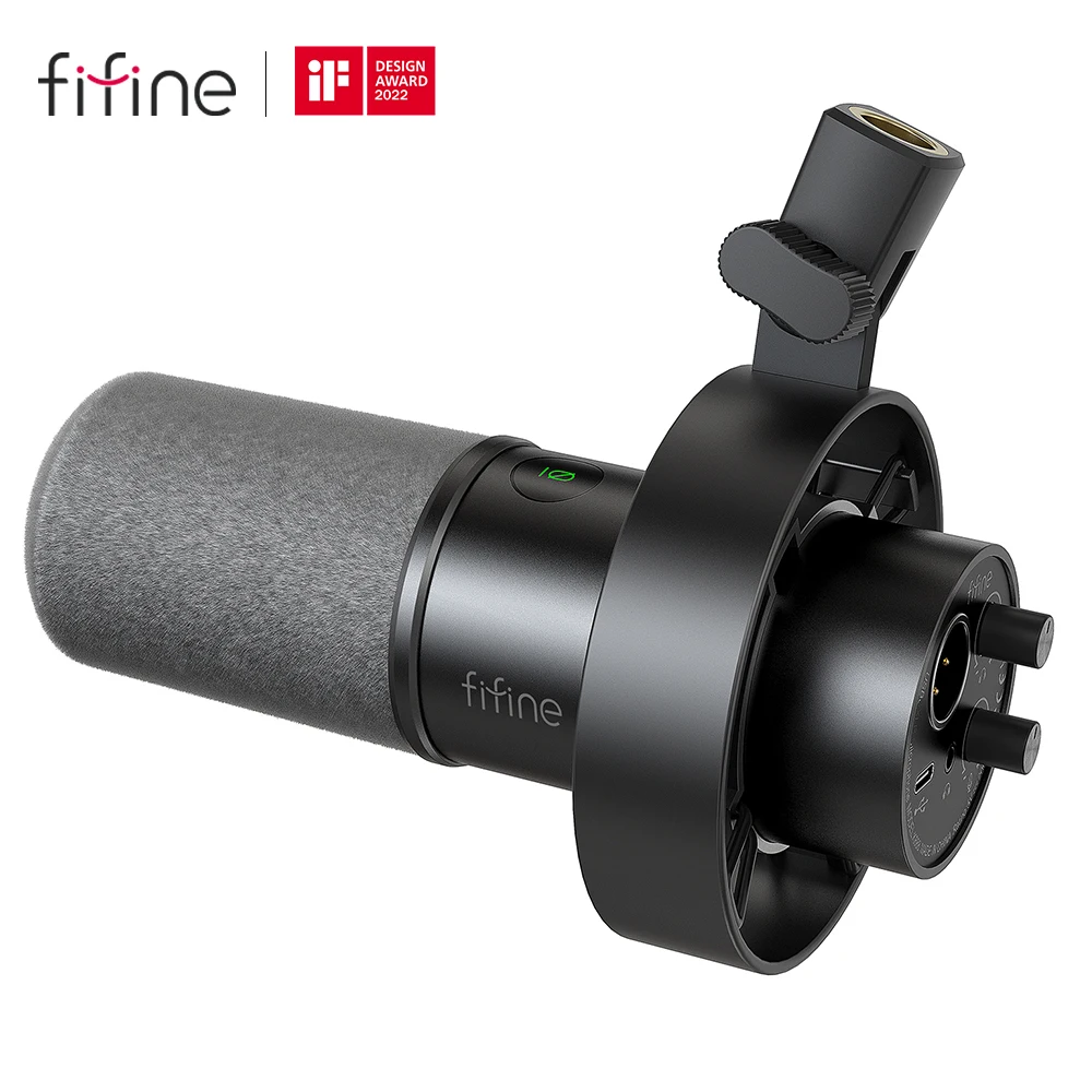 FIFINE Microfono dinamico USB/XLR con supporto antiurto, touch-mute, jack per cuffie e controllo del volume, per registrazione su PC o scheda audio -K688