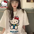 Kawaii Hello Kitty Shirt Y2k Top abbigliamento donna cotone giapponese Sanrio Kuromi t-Shirt manica