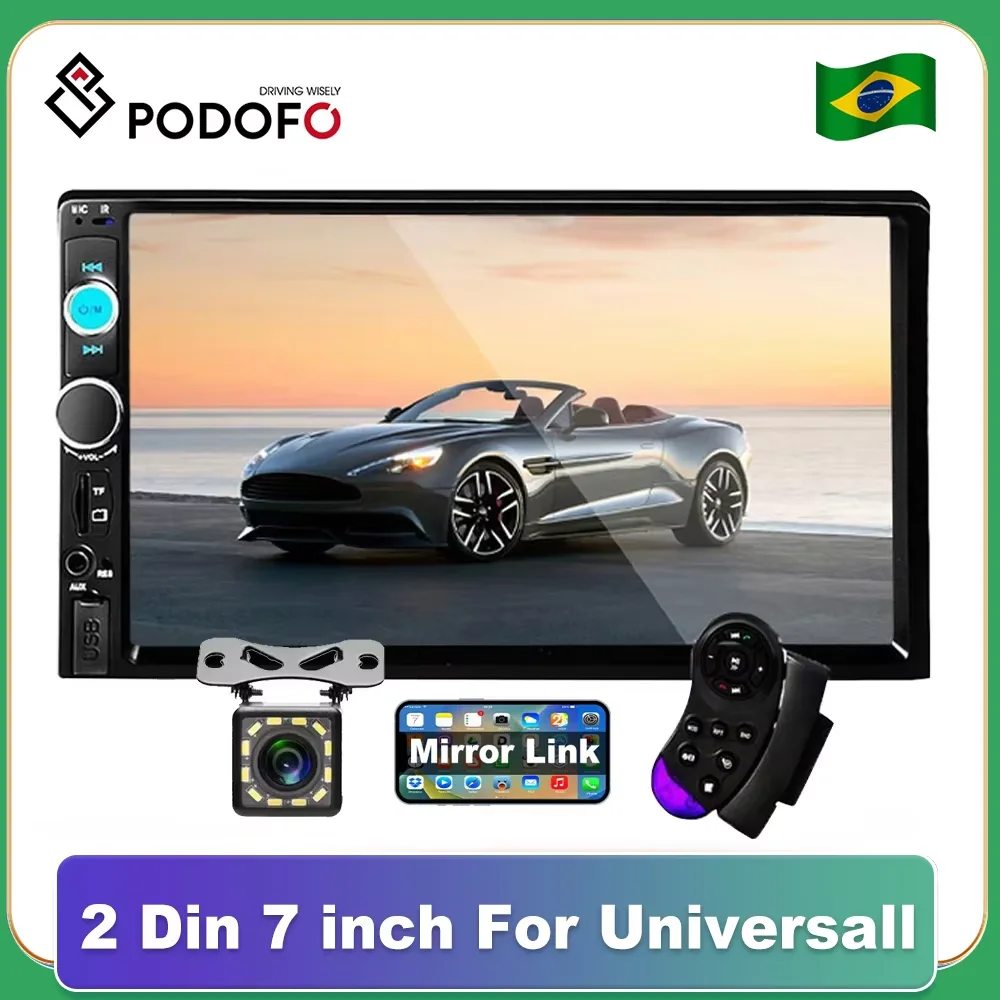 Podofo 2 din Autoradio 7 "HD Autoradio Lettore multimediale 2DIN Touch Screen Auto audio Car Stereo MP5 Bluetooth USB TF FM Camera