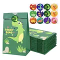 12Pcs cartone animato dinosauro favore sacchetti di carta regalo con adesivi Dino ruggito compleanno