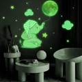 Adesivo murale luminoso Baby Elephant Moon per cameretta per bambini camera da letto decorazioni per