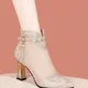 Stivali in rete di pelle donna 2022 estate nuovo Versatile tacco spesso fiore scarpe singole sandali
