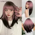 LOUIS FERRE Black Pink Ombre parrucche sintetiche per Cosplay parrucche lunghe dritte a strati con