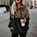 Felpe con cappuccio Patchwork leopardate Casual allentate felpe con cerniera da donna felpa calda