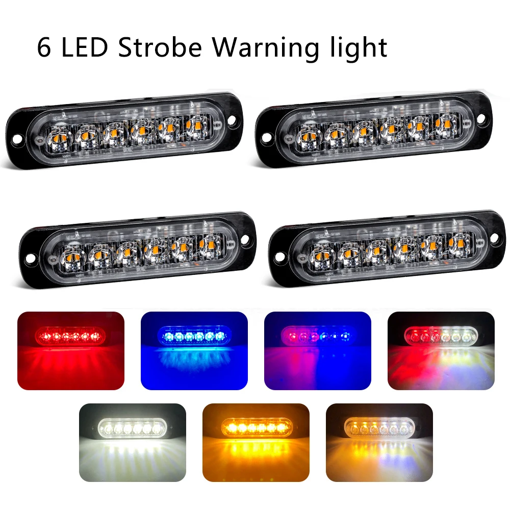 Luce stroboscopica a led luci lampeggianti per griglia luce di emergenza per auto 6LED avvertimento luci della polizia per auto camion stroboscopico luce a led 12v 24v