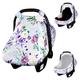Baby Girl Car Seat Cover Summer Purple Floral Infant Car Seat Cover with Mesh Window, Breathable & Lightweight, and Stretchy Carseat Cover Canopy for Babies