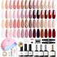 Modelones Gel Nail Kit, 28 Colors Nude Brown Pink Red Soak Off Gel Nail Polish Set with Lamp Starter Kit No Wipe Base & Top Coat Bond Primer Diy Nail Curing Gift For Women