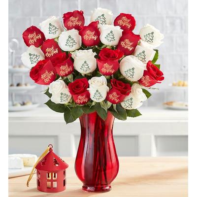 1-800-Flowers Flower Delivery Conversation Roses Merry Christmas 24 Stems W/ Red Vase & Lantern Ornament