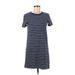 Madewell Casual Dress - Shift High Neck Short sleeves: Black Stripes Dresses - Women's Size 2X-Small