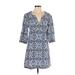 Boden Casual Dress - Mini V-Neck 3/4 sleeves: Blue Dresses - Women's Size 2 Petite