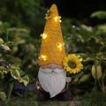 REYISO 12.3 inch Gnomes Garden Statue, Resin Sunflower Statues Gnome Figurine Solar Outdoor Decorations Art Sculpture for Patio Yard Lawn Garden Decor Lawn Ornaments Gnomes Gifts