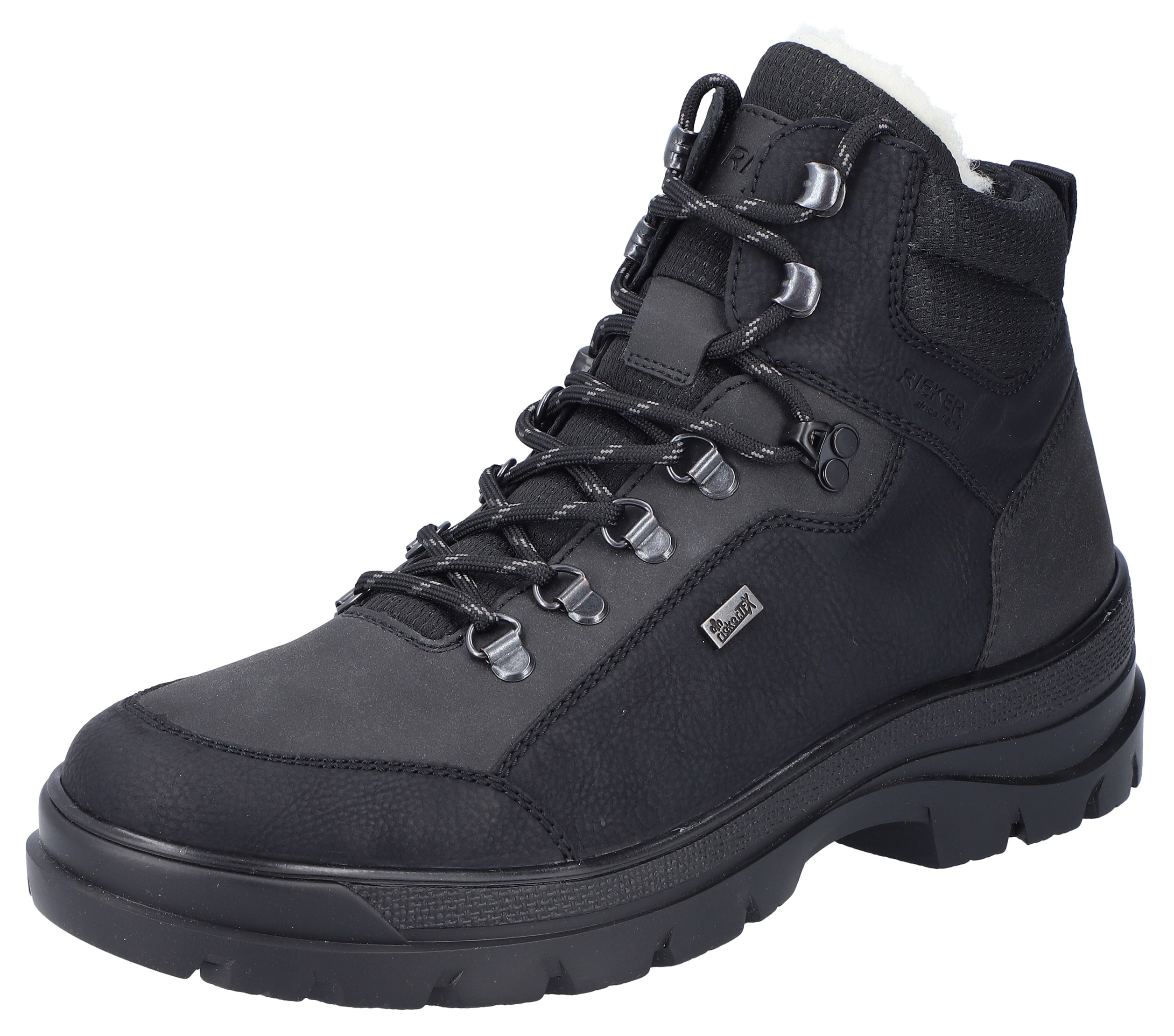 Winterboots RIEKER "Flip Grip", Herren, Gr. 43, schwarz, Lederimitat, Textil, Schuhe Winterboots, Outdoorboots mit umklappbaren Spikes an der Laufsohle, TEX-Membran