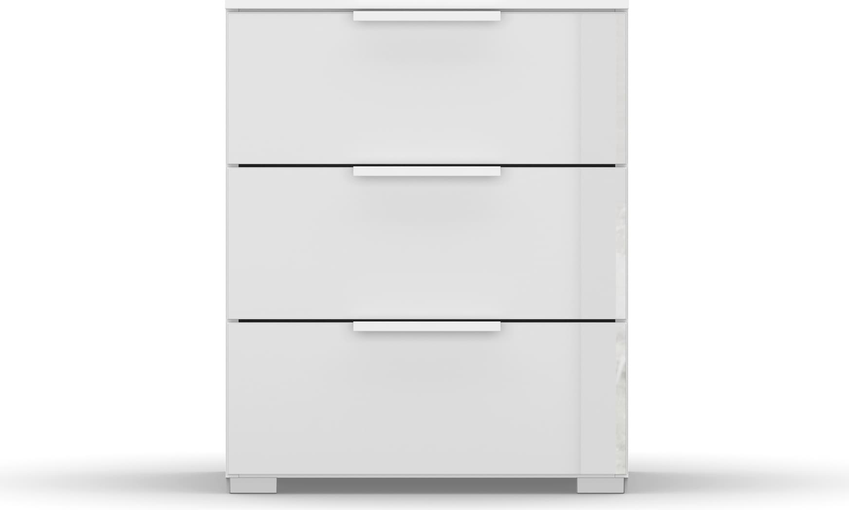 Nachtkommode RAUCH "Nachttisch Nachtkonsole Nachtschrank SKAT MERIDIAN", weiß (alpinweiß, glas kristallweiß), B:40cm H:61cm T:42cm, Holzwerkstoff, Sideboards, mit 3 Schubladen mit Glasfront in elegantem Design MADE IN GERMANY