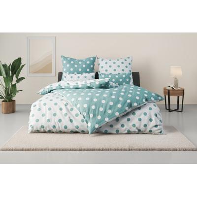 Wendebettwäsche MY HOME "Dots", blau (hellblau), B/L: 155cm x 220cm, , Polycotton recycelt, B/L: 80cm x 80cm, Polycotton recycelt, Obermaterial: 50% Baumwolle, 50% Polyester, Bettwäsche, ab Größe 135x200 cm, aus recyceltem Material, Bettwäsche mit... Image