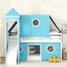 Blue Wooden Twin Size Bunk Bed Playhouse Bunk Bed w/ Tower & Slide