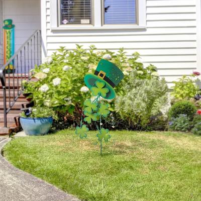 Glitzhome 42"H St. Patrick's Metal Lucky Leprechaun Hat Shamrocks Yard Stakes