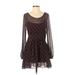 Free People Casual Dress - Mini Scoop Neck Long sleeves: Burgundy Dresses - Women's Size X-Small