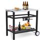 Garvee Outdoor Grill Pizza Oven Food Prep Bbq Cart Stand Table Double-Shelf BBQ Movable with Storage Wheels Black