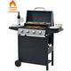 Propane Grill Smokeless BBQ Grill w/4 Burners & Warming Area Powerful 34 200BTU Camping Gas Grill on Wheels Stainless Steel Outdoor Grill with Thermometer