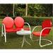 Crosley Furniture Griffith 3 Piece Metal Outdoor Conversation Seating Set - Loveseat and Chair in Red Finish with Side Table in White Finish