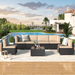 YODOLLA 7-Piece Outdoor Furniture Set Black Rattan Wicker Sectional Sofa Couch Patio Conversation Set with Table In Beige