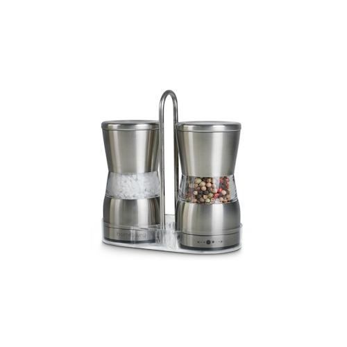 homeburg Salz und Pfeffermühle 2er Set manuell mit verstellbarem Keramikmahlwerk und Mühlenständer