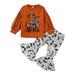 Toddler Kids Girls Outfits Letters Prints Long Sleeves Tops Bat Ptints Pants 2pcs Set Outfits 4-5T