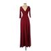 Dessy Collection Casual Dress - Formal V-Neck 3/4 sleeves: Burgundy Solid Dresses - New - Women's Size 2X-Small