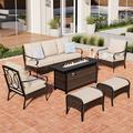 Lark Manor™ Arwand Outdoor Patio Conversation Set w/ Fire Pit Table & Ottomans Synthetic Wicker/All - Weather Wicker/Wicker/Rattan | Wayfair