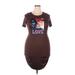 Minette Casual Dress - Bodycon Crew Neck Short sleeves: Brown Print Dresses - Women's Size 2X