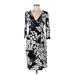 American Living Casual Dress - Sheath V-Neck 3/4 sleeves: Black Floral Dresses - Women's Size 6