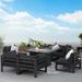 Latitude Run® Gillet 7 Piece Patio Outdoor Aluminum Furniture Set w/ Fire Pit Table 55,000 BTU Metal/Rust - Resistant Metal in Black | Wayfair