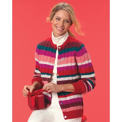 Appleseeds Women's Classic Cabled Wool Striped Cardigan - Multi - 2X - Womens